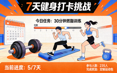 社群内正在进行的热门健身打卡挑战活动页面